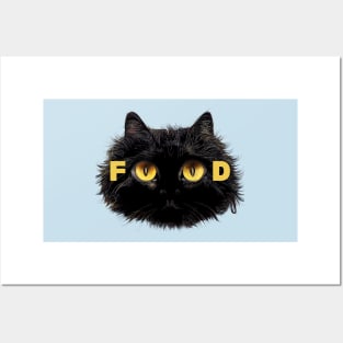 Black Cat Funny Tee, Food Fluffy Black Kitten Mainecoone, Hungry Chonky Cat Posters and Art